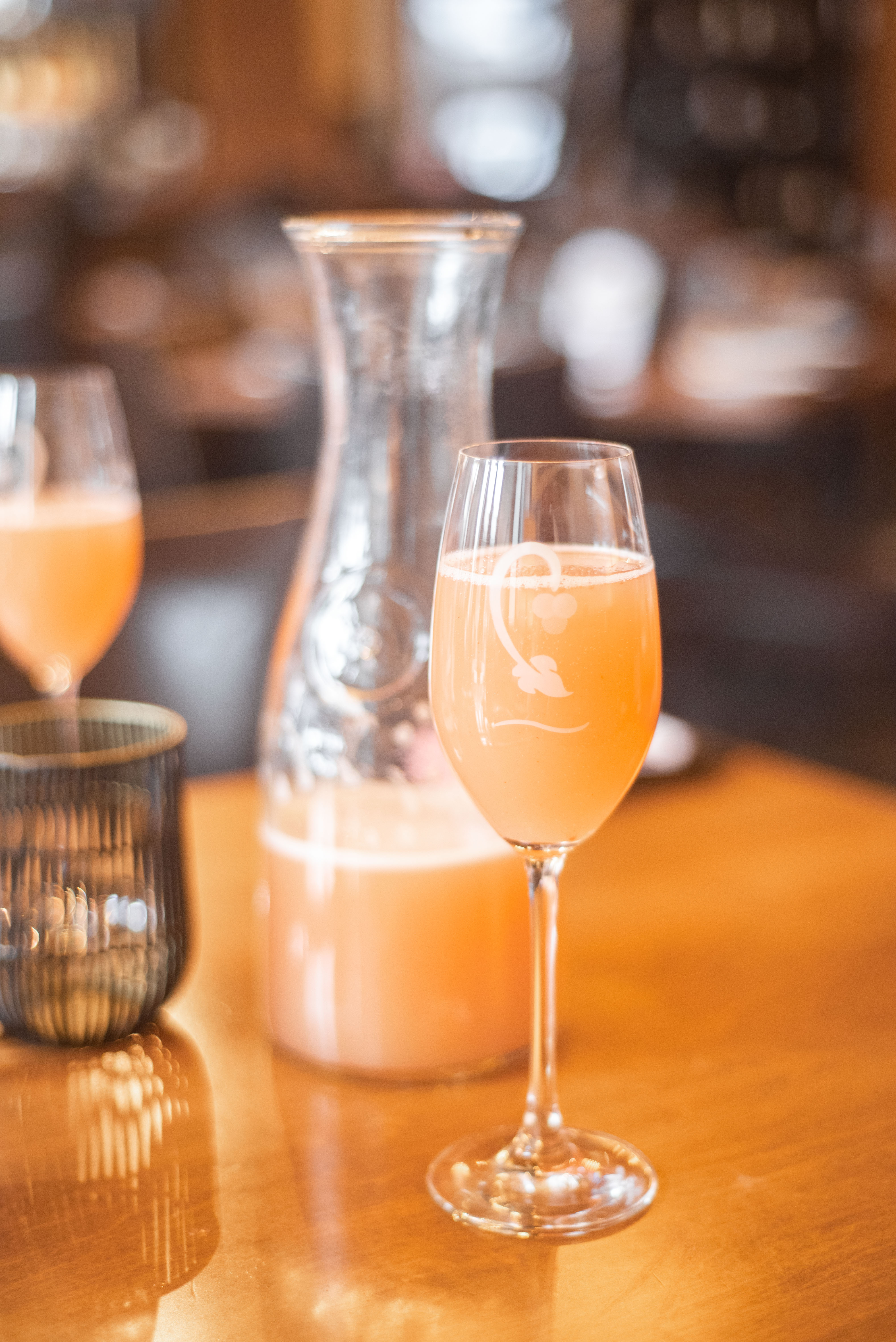 Bellini Cipriani (ruffino prosecco, white peach puree) in a glass
