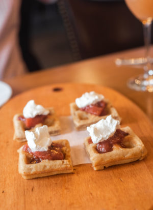 Mini Belgian Waffles, which came with strawberry compote and vanilla whipped cream.