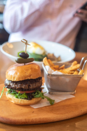 Napa Burger - comes with fig jam, caramelized onions, Humboldt Fog, arugula, a roasted tomato, and fries.