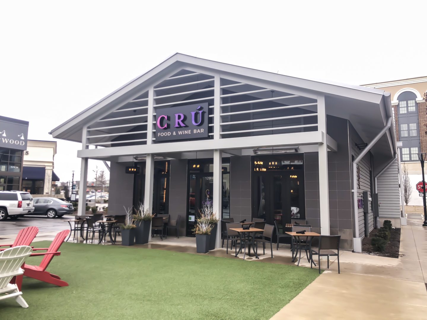 The outside of Cru Food and Wine Bar at The Summit at Fritz Farm located in Lexington, Kentucky