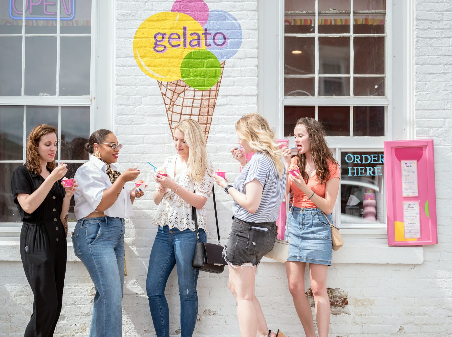 Girls outside Spotz Gelato eating gelato