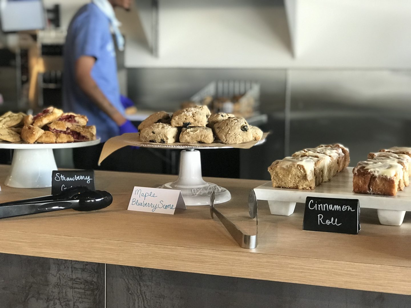 Desserts on a wooden counter