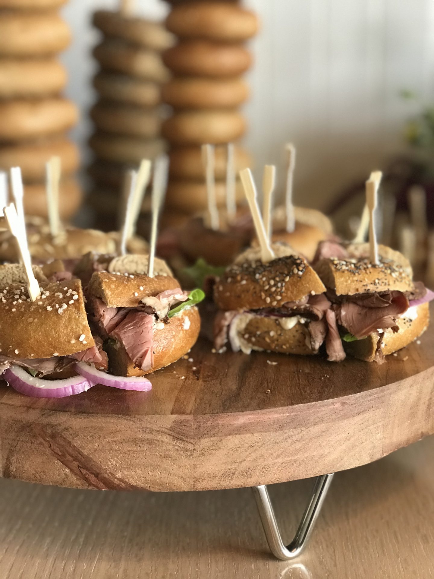 Bagel sandwiches on a table