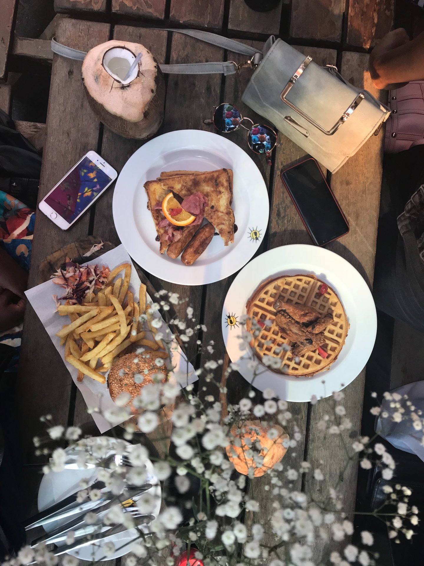 picnic table with food