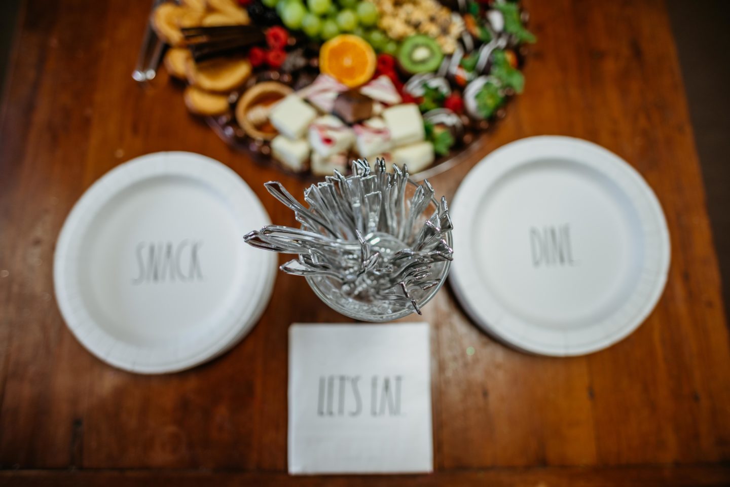 paper flowers and charcuterie board