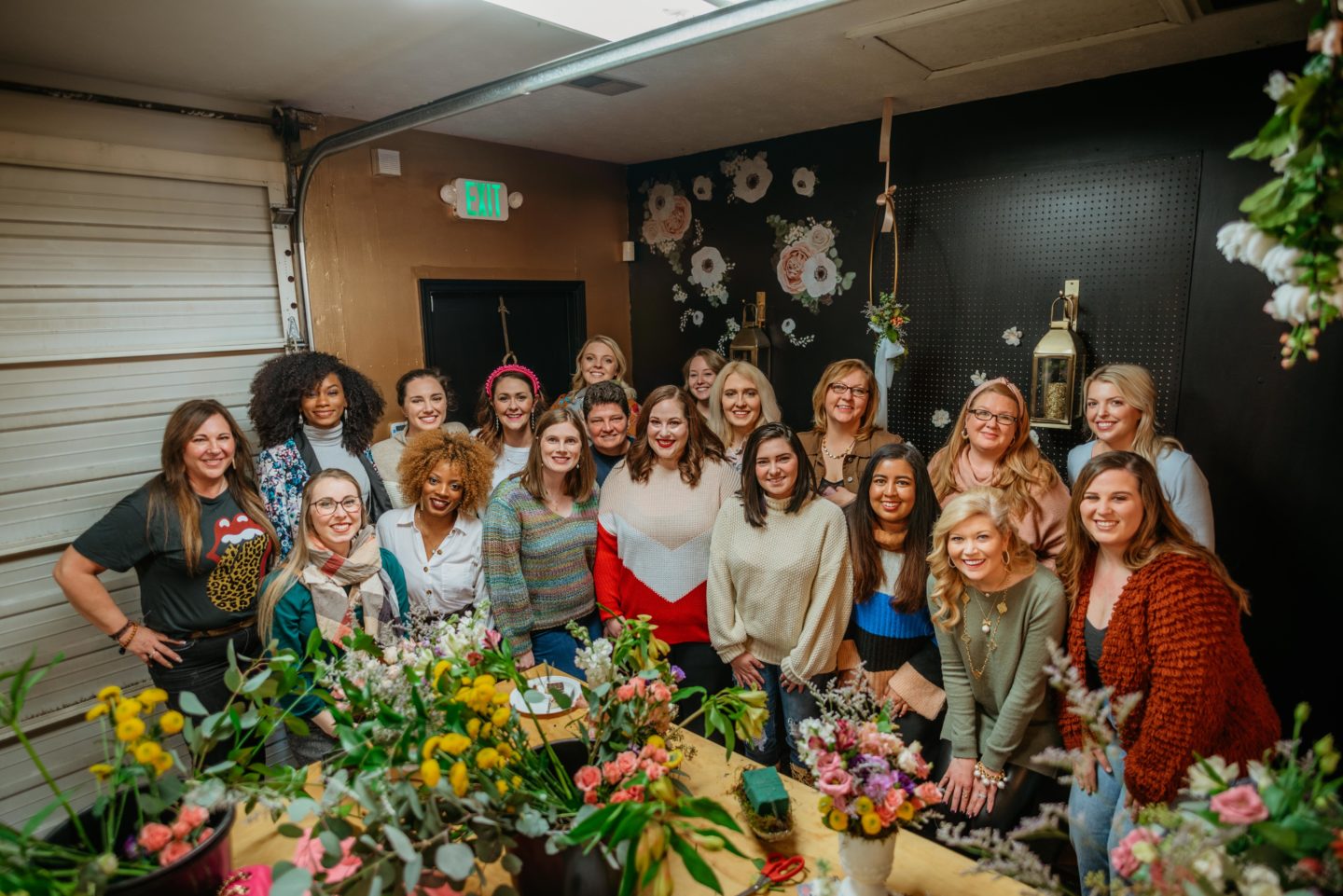 a group of girls and flowers