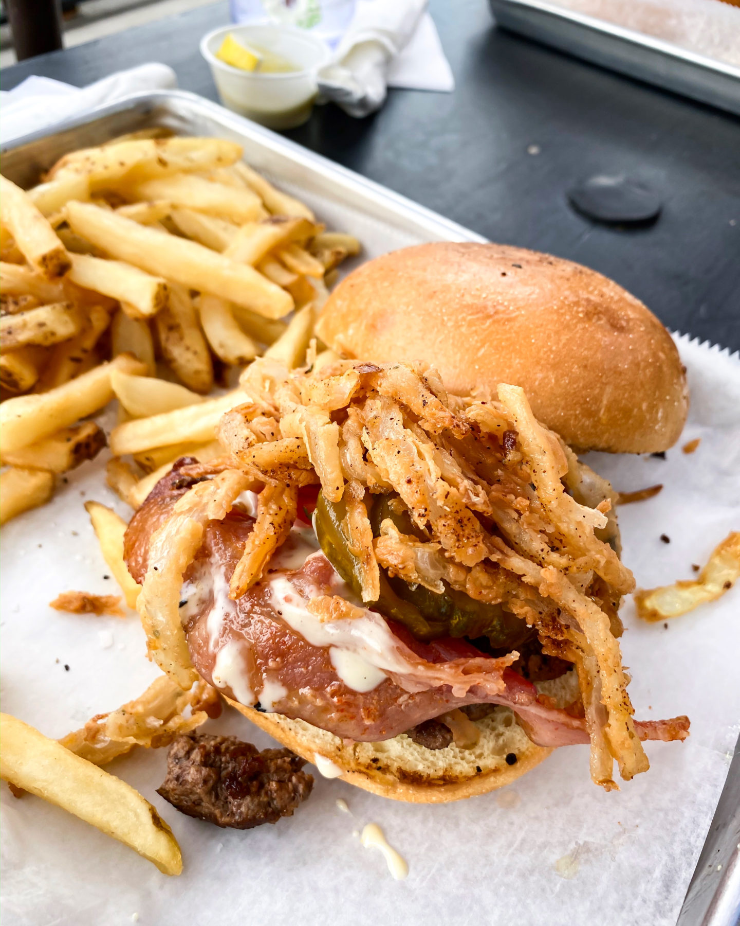 burger with fried onions